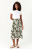 Khaki Floral Tiered Midi Skirt