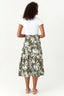 Khaki Floral Tiered Midi Skirt