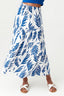 Blue Leaf Drawstring Tiered Midi Skirt