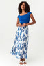 Blue Leaf Drawstring Tiered Midi Skirt