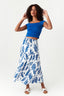 Blue Leaf Drawstring Tiered Midi Skirt
