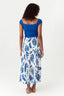 Blue Leaf Drawstring Tiered Midi Skirt