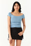 Shell Blue Slinky Shoulder Top - Select Fashion