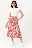 Red Tropical Leaf Midi Skirt - Select Fashion