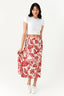 Red Tropical Leaf Midi Skirt - Select Fashion