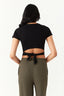 Black Plain Tie Back Crop Tee - Select Fashion