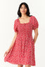 Red Ditsy Puff Sleeve Tea Dress - Select Fashion