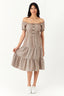 Neutral Linen Bardot Tea Dress - Select Fashion