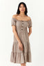 Neutral Linen Bardot Tea Dress - Select Fashion