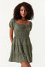 Khaki Ditsy Tiered Puff Sleeve Dress