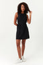 Black Textured Belted Sleeveless Dress