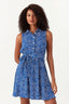 Blue Ditsy Print Sleeveless Shirt Dress