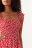 Red Frill Strap Shirred Detail Dress