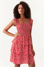 Red Frill Strap Shirred Detail Dress