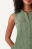 Khaki Double Pocket Sleeveless Viscose Shirt