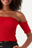 Red Shirred Detail Top