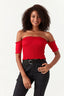 Red Shirred Detail Top
