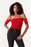 Red Shirred Detail Top