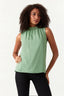 Green Shirred Neck Chiffon Blouse
