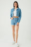 Light Wash One Button Denim Short