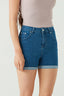 Mid Wash One Button Denim Short