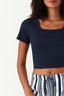 Navy Cotton Rib Tie Back Top