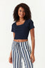 Navy Cotton Rib Tie Back Top