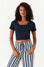 Navy Cotton Rib Tie Back Top