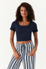 Navy Cotton Rib Tie Back Top