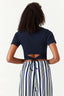 Navy Cotton Rib Tie Back Top