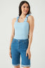 Blue Frill Strap Sleeveless Bodysuit