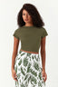 Khaki Plain Tie Back Crop Tee