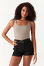Suede Square Neck Rib Bodysuit