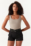 Suede Square Neck Rib Bodysuit