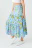 Blue Floral Crinkle Tiered Midi Skirt