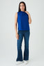 Cobalt Blue Shirred Neck Chiffon Blouse