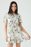 Mono Printed Tie Detail Tea Dress