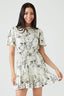Mono Printed Tie Detail Tea Dress