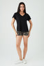 Black V Neck Detail Slub Tee