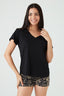 Black V Neck Detail Slub Tee
