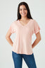 Pink V Neck Detail Slub Tee