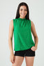 Green Spot Print Shirred Neck Blouse