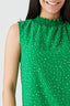 Green Spot Print Shirred Neck Blouse