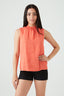 Peach Spot Print Shirred Neck Blouse