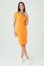Orange Collar Detail Rib Midi Bodycon Dress