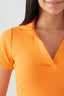 Orange Collar Detail Rib Midi Bodycon Dress