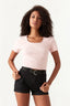 Nude Pink Cotton Rib Tie Back Top