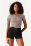 Hazelnut Cotton Rib Tie Back Top
