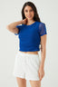 Coastal Blue Ruched Side Mesh Top