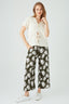 Khaki Leaf Textured Pull On Crop Trouser